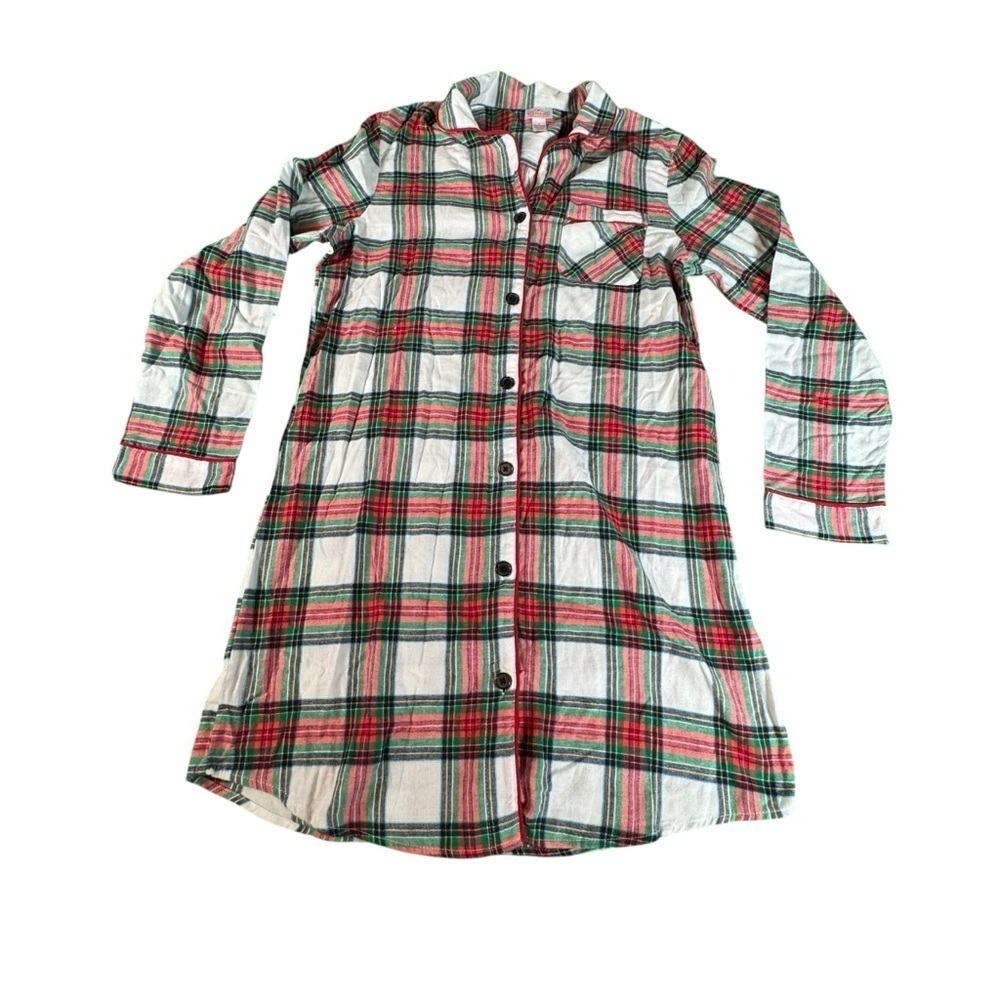 Wondershop Women’s Flannel Nightshirt S Plaid Button Down Holiday Sleepwear